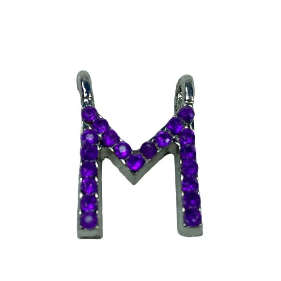 Initial Alphabet Letter M Jewelry Pendant Necklace Charm Purple Rhinestones - Picture 1 of 9
